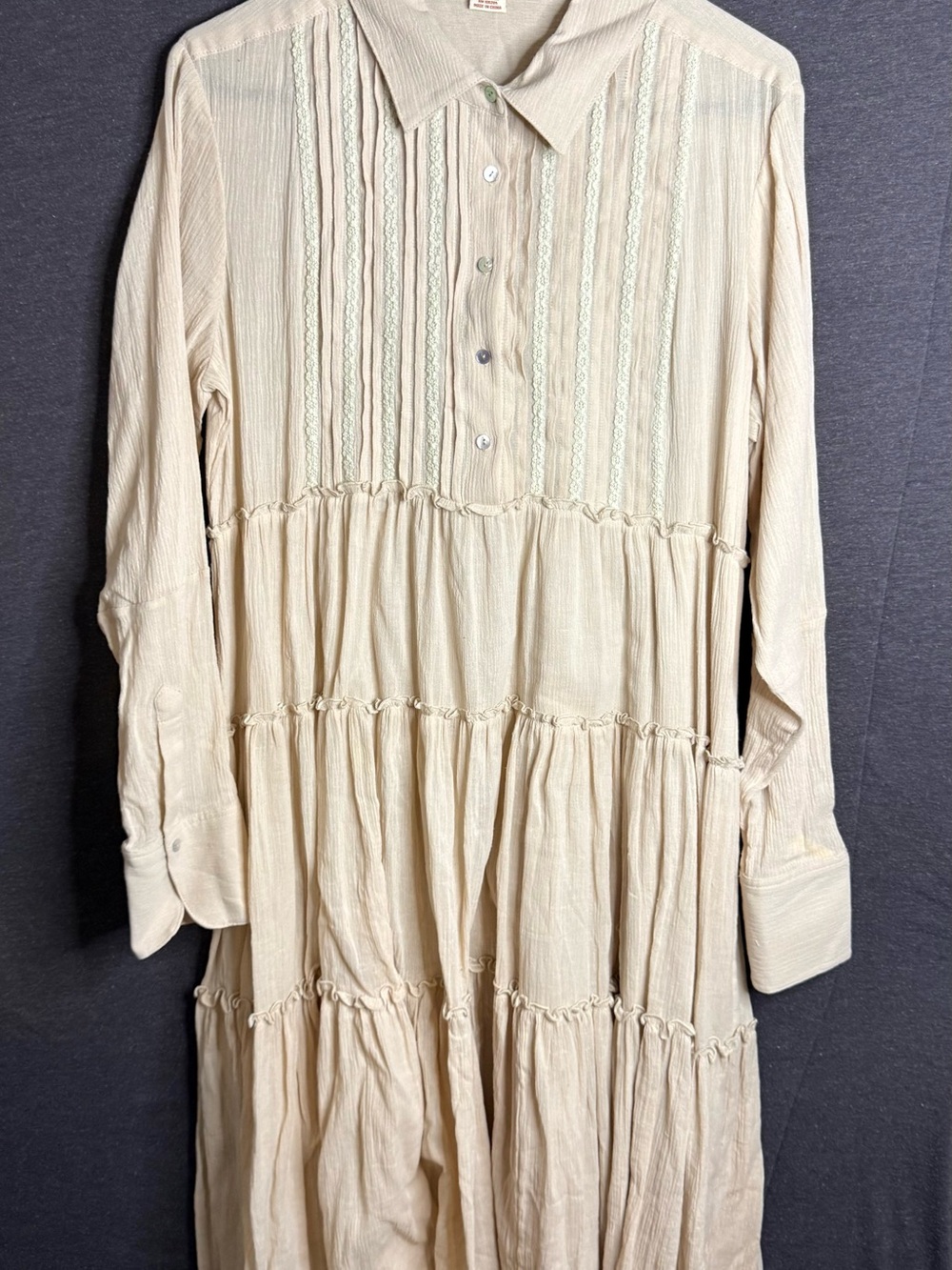 Sundance Cream Tiered Long-Sleeve Button Midi Dress